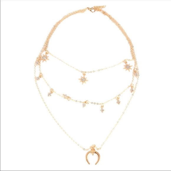 Boho crescent moon & Stars layered choker necklace - Picture 2 of 8